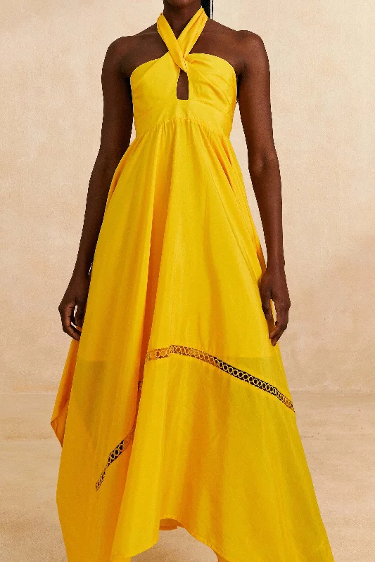 Yellow Sleeveless Maxi Dress Trendy Maxi Dress with Lace