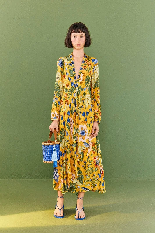 Yellow Summer Garden Maxi Dress Chic Button-Up Maxi Dress