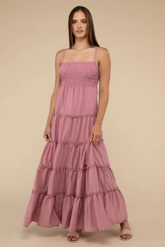 ZENANA Woven Smocked Top Tiered Cami Maxi Dress Trendy Ruffled Maxi Dress