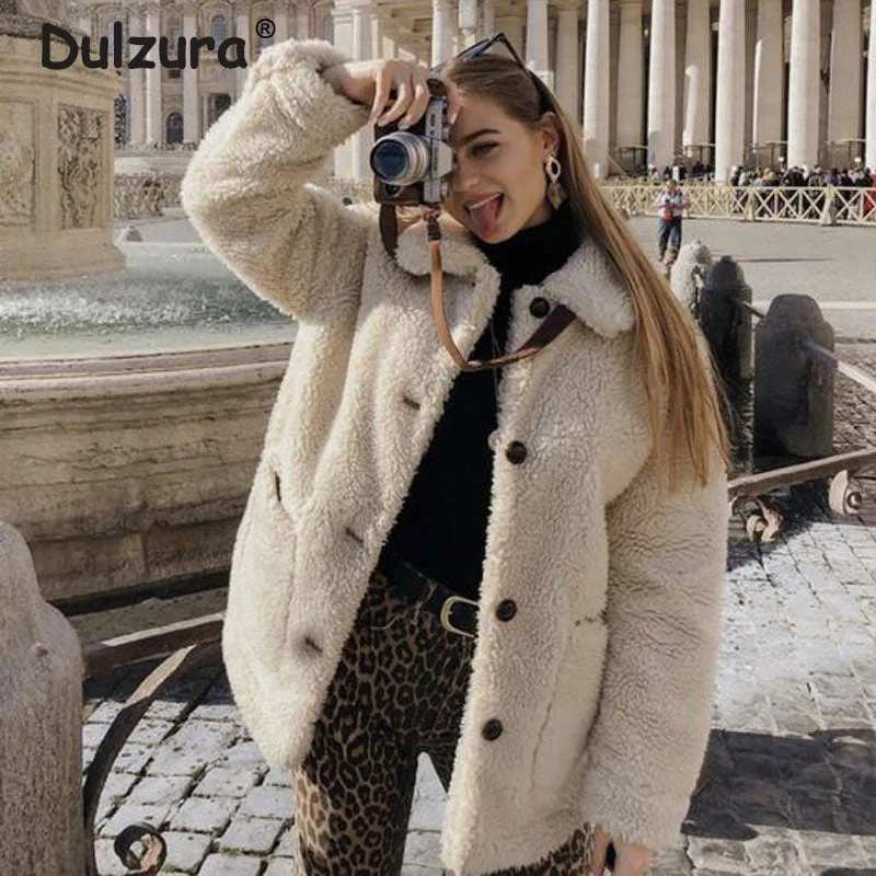 Thicken Warm Teddy Fur Jacket Zip Front Button Front Snap Front