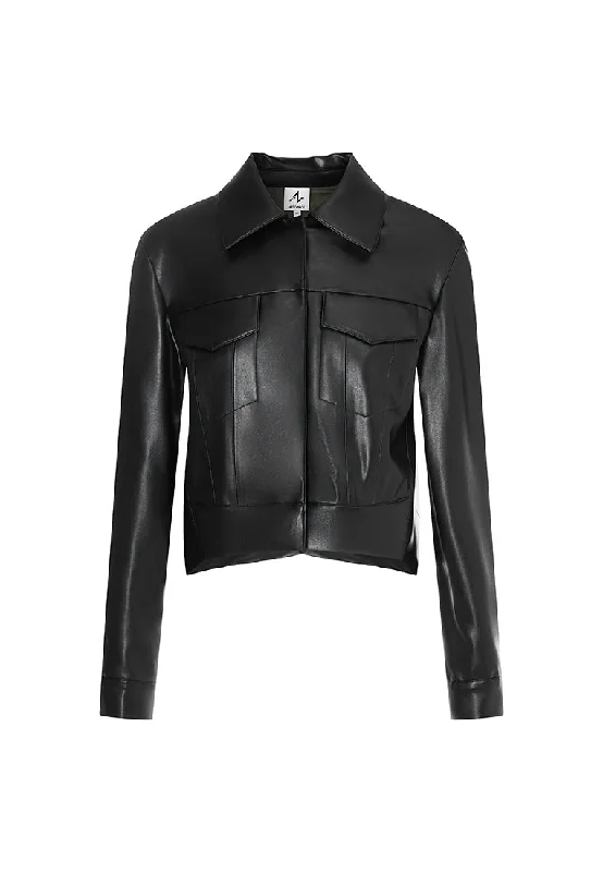 Gilda Vegan Leather Water-Repellent Trucker Jacket with Natural Pigment Fleece Jacket Down Jacket Feather Jacket