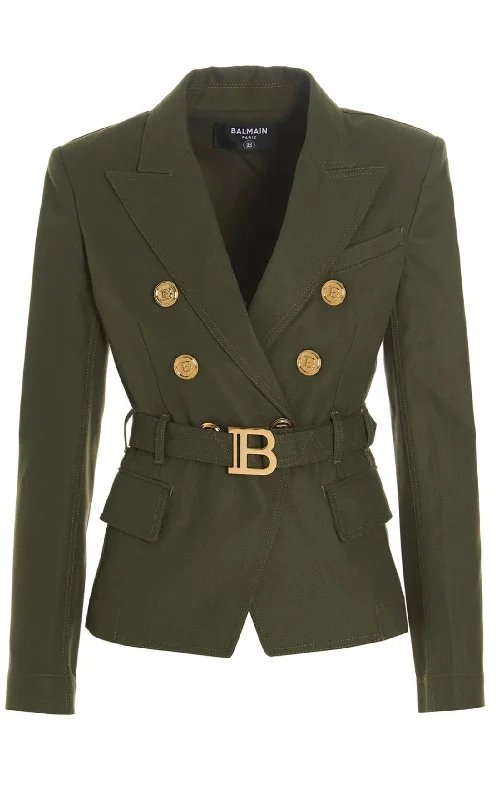 Belted Double-Breasted Blazer Jacket Anorak Shell Jacket Lightweight Jacket