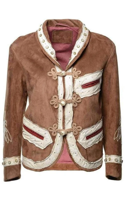 Brown Suede Embroidered Jacket Rayon Fabric Velvet Fabric Corduroy Fabric