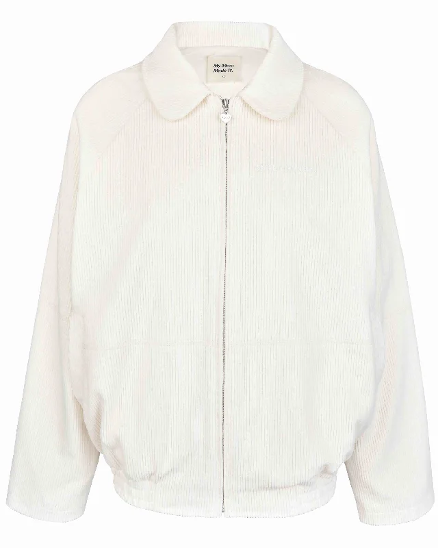 Cord Casual Jacket - Cream Notch Collar Peter Pan Collar Cowl Neck