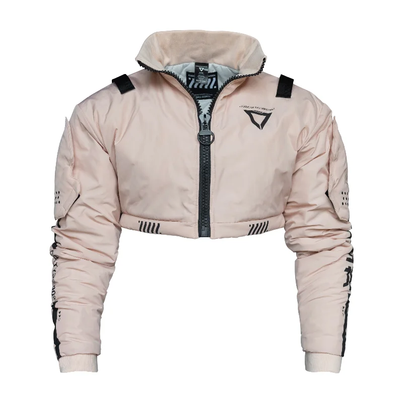 CRB-003 Pink Crop Bomber Jacket Knit Fabric Woven Fabric Fleece Fabric
