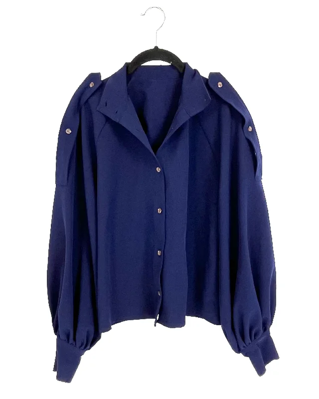 Dark Blue Button Up Lightweight Jacket / Blouse - Size 8 Nylon Jacket Polyester Jacket Spandex Jacket