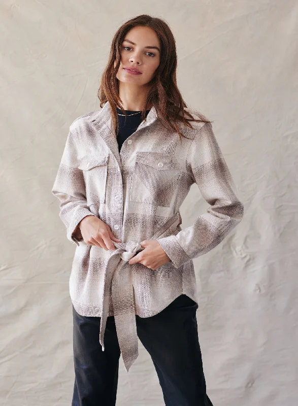 Flap Pocket Belted Jacket Chenille Fabric Brocade Fabric Lace Fabric