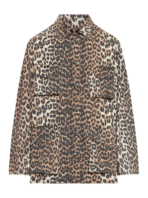 LEOPARD COTTON CANVAS JACKET Herringbone Jacket Houndstooth Jacket Plaid Jacket