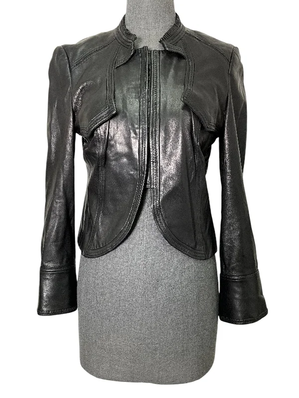 GUCCI Vintage Leather Cropped Biker Jacket Size S Welt Pockets Slit Pockets Flap Pockets