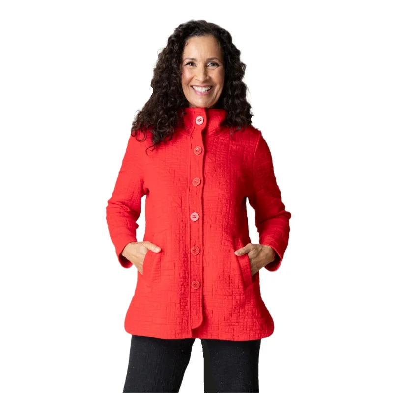 Habitat Box Quilt High Neck Jacket in Apple Red - 53315-APL Zip Front Button Front Snap Front