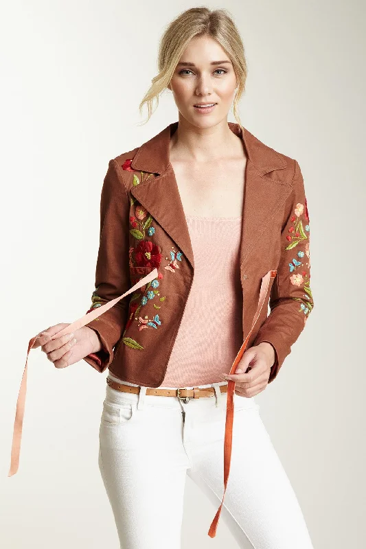 Hand Embroidered Brushed Twill Tie Jacket - Nutmeg Plaid Jacket Tartan Jacket Houndstooth Jacket