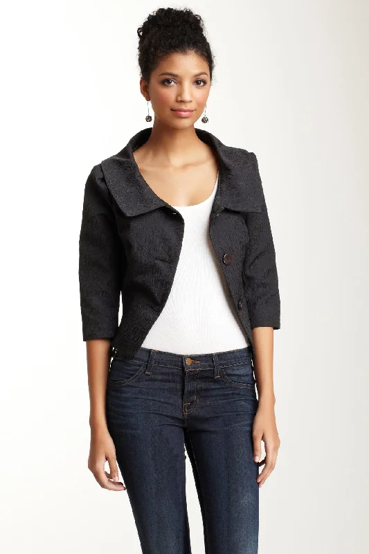 Jackie O Jacket - Black Oval Cloque Mesh Jacket Canvas Jacket Denim Jacket
