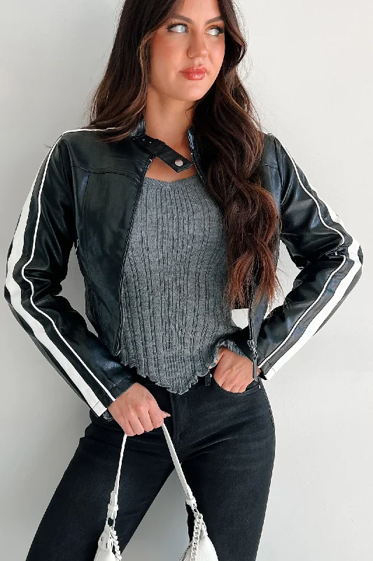 Late Night Drives Faux Leather Jacket (Black) V-Neck Jacket Boat Neck Jacket Square Neck Jacket