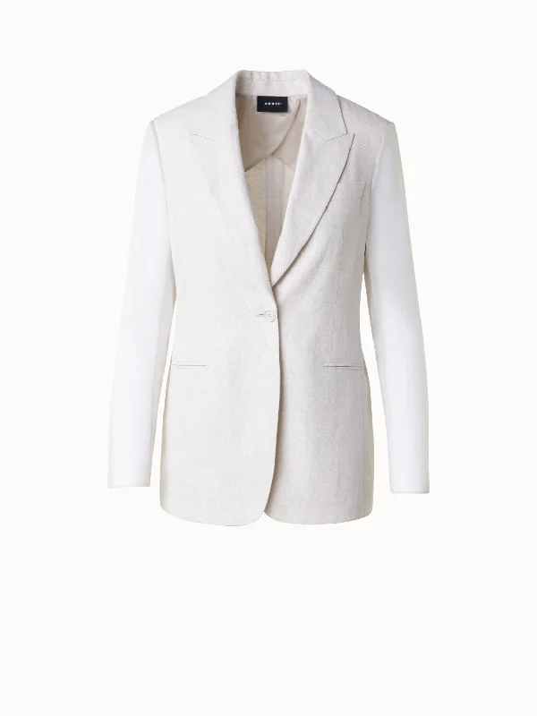 Linen Jacket with Semi-Sheer Organza Sleeves Quilted Jacket Puffer Jacket Insulated Jacket