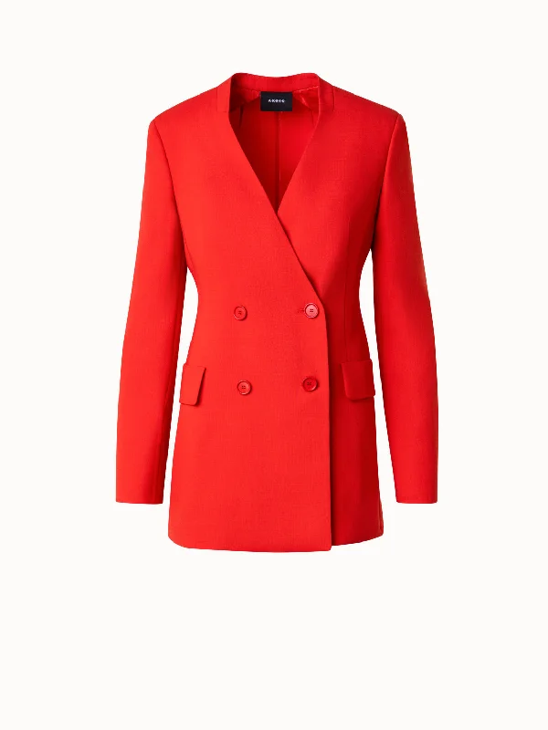 Long Double-Breasted Jacket in Wool Double-Face Ribbed Jacket Pleated Jacket Ruffled Jacket