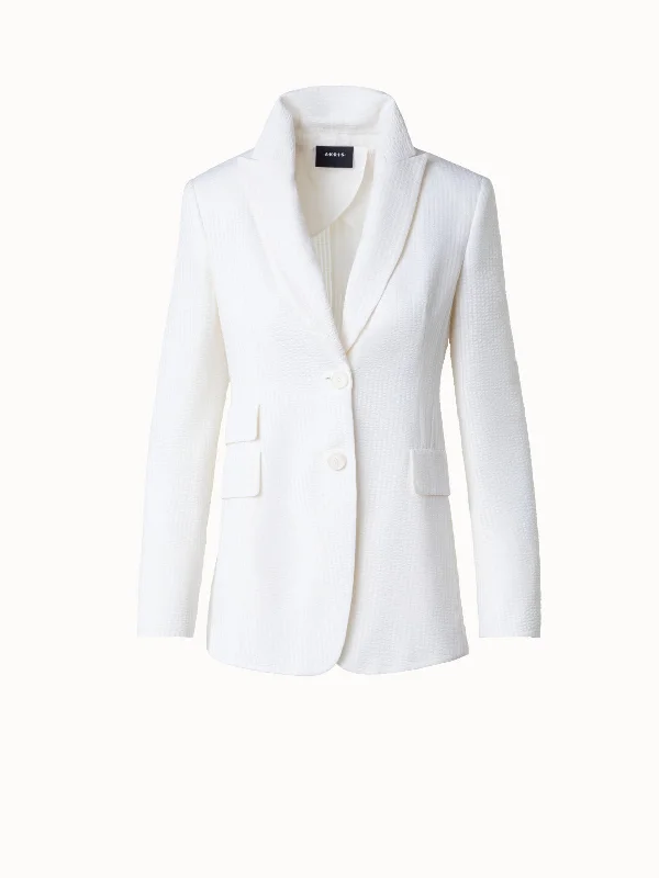 Long Silk Blend Seersucker Jacket Toggled Jacket Drawstring Jacket Belted Jacket
