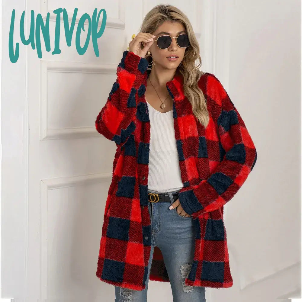 Lunivop Women's jacket wool coat plaid long coat coat fashion long-sleeved jacket women autumn and winter casual jacket women streetwear Wool Jacket Cashmere Jacket Tweed Jacket