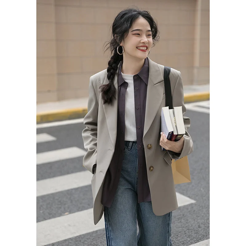 Miding Casual Gray Suit Jacket Women Spring And Autumn Faux Fur Jacket Real Fur Jacket Shearling Jacket