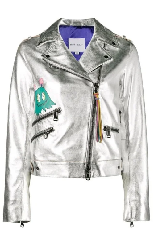 Hand-Painted Metallic Leather Jacket Appliqued Jacket Beaded Jacket Sequined Jacket