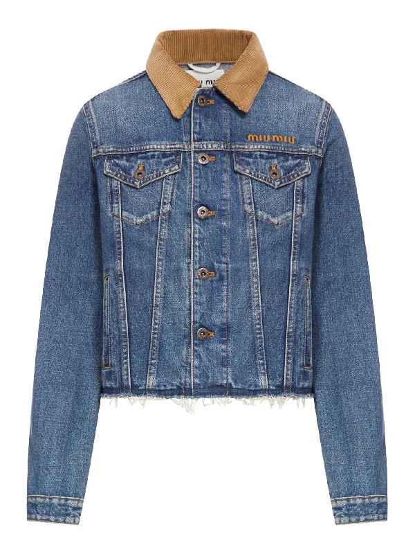DENIM JACKET WITH VELVET COLLAR Plaid Jacket Tartan Jacket Houndstooth Jacket