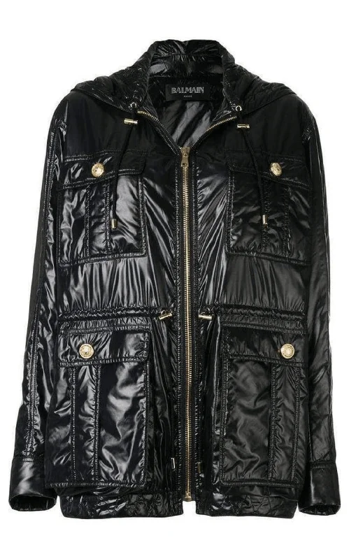 Multi-Pocket Parka Jacket Knit Fabric Woven Fabric Fleece Fabric