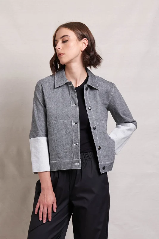 Neris Flip Side Jacket - Chalk Satin Jacket Silk Jacket Chiffon Jacket