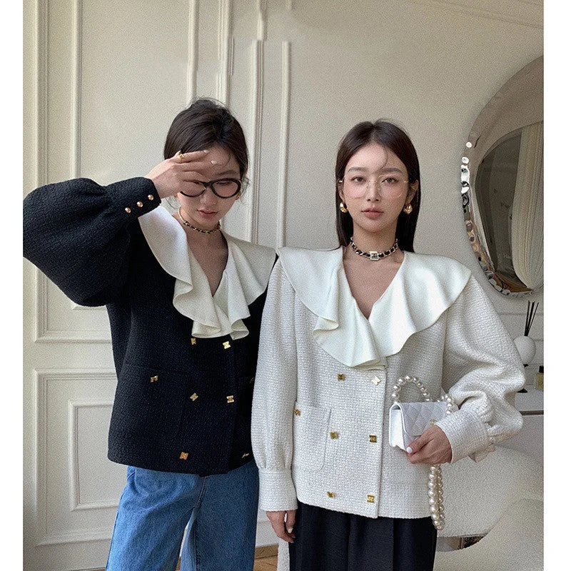 New Autumn And Winter Gold Buckle Tweed Jacket Women Rayon Fabric Velvet Fabric Corduroy Fabric