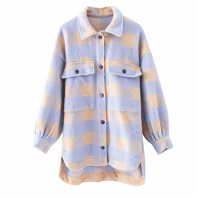New Loose and Thin Plaid Loose Shirt Jacket Women Nylon Fabric Polyester Fabric Spandex Fabric