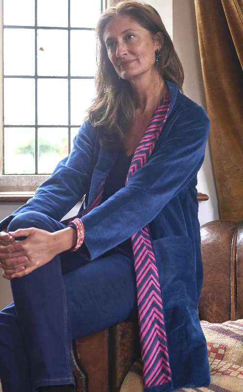 'Nika' Cotton Velvet Jacket | Plain Navy & Zig-Zag lining Denim Jacket Leather Jacket Suede Jacket