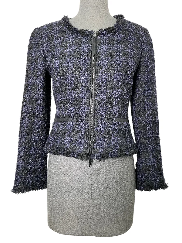 Oscar de la Renta Ribbon Tweed Zip Up Jacket Size S Toggled Jacket Drawstring Jacket Belted Jacket