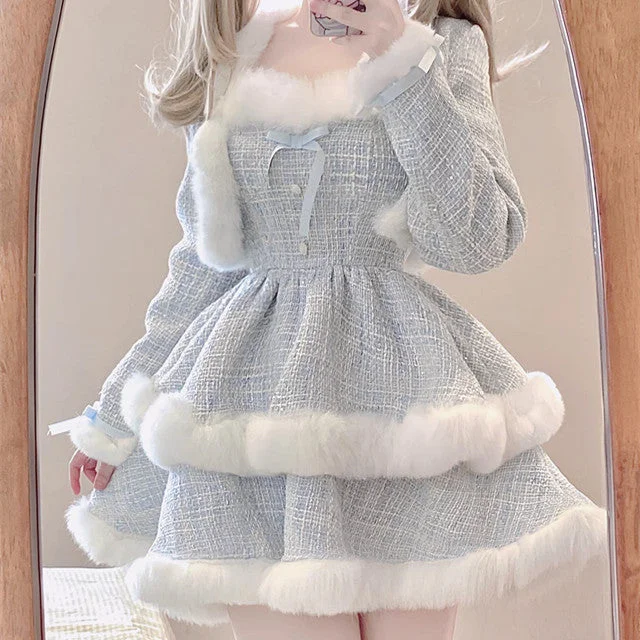 Plush fluffy princess dress + jacket yv31868 Stand-Up Collar Roll-Neck Collar Turtle Neck