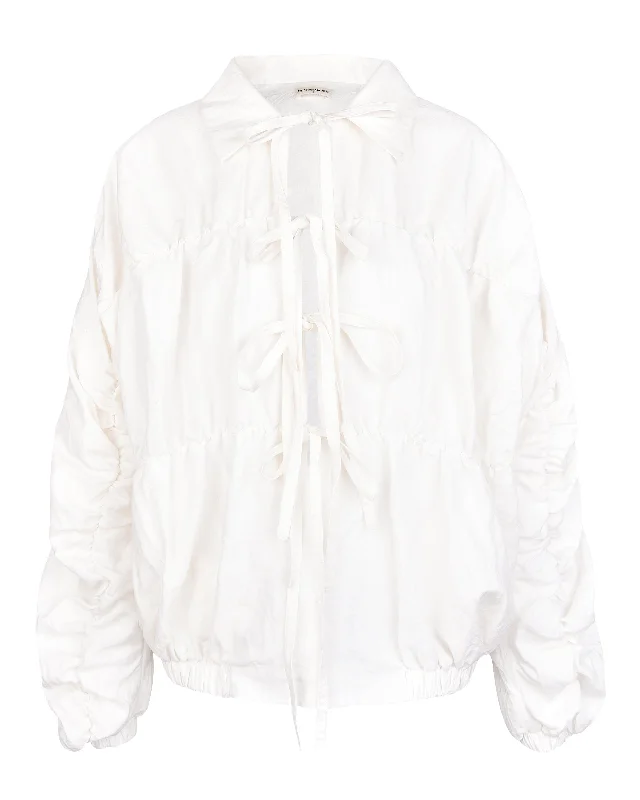 Ruche Tie Jacket - White Mesh Jacket Canvas Jacket Denim Jacket