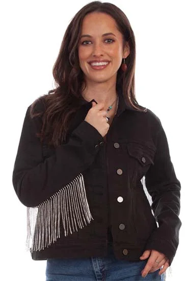 Scully Black Denim Jacket with Rhinestone Fringe- final Price Faux Fur Fabric Real Fur Fabric Shearling Fabric