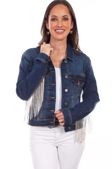 Scully Denim Jacket with Rhinestone Fringe-Final Price Hoodie Zip-Up Jacket Button-Up Jacket