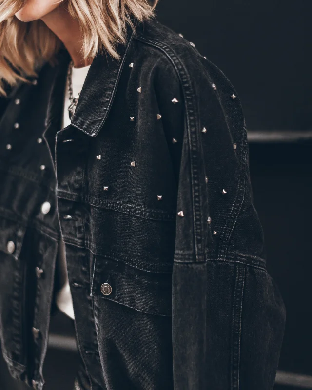 The Black Studded Denim Jacket Embroidered Jacket Appliqued Jacket Beaded Jacket