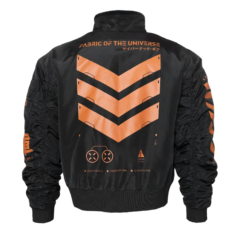 V3-3 Black Orange Short Bomber Jacket Rayon Fabric Velvet Fabric Corduroy Fabric