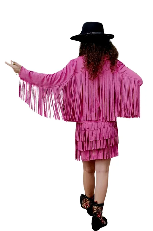 WAY Magenta Fringe Jacket-Final Price V-Neck Jacket Boat Neck Jacket Square Neck Jacket