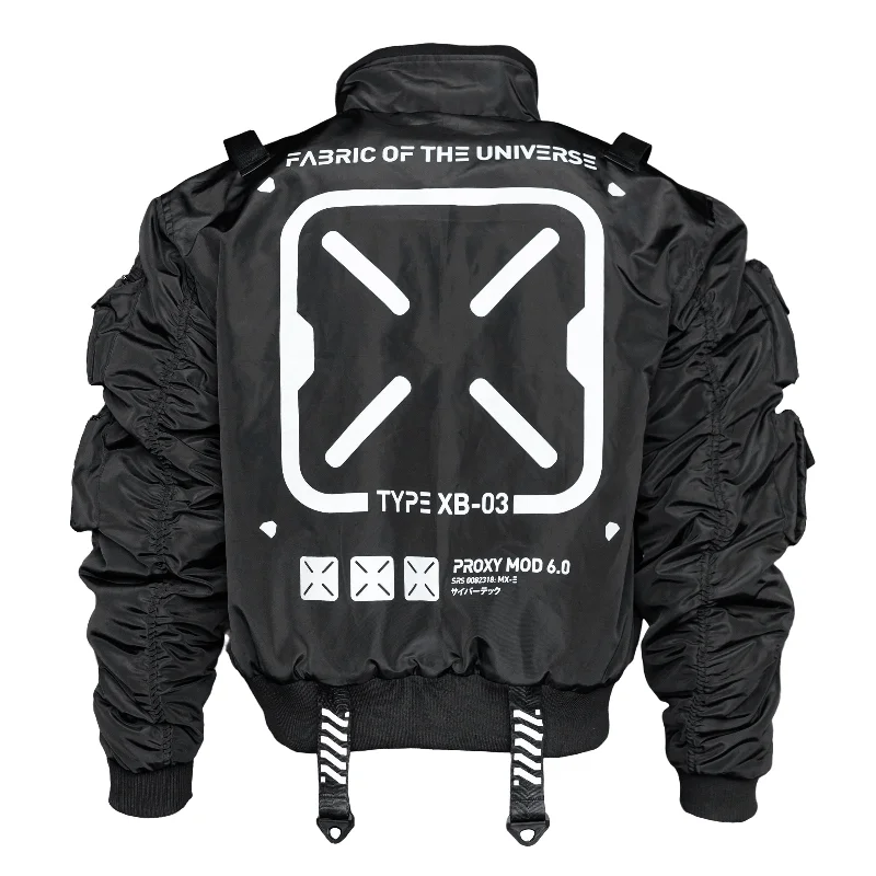 XB-03 Black Short Bomber Jacket Belted Jacket Elasticated Jacket Padded Jacket