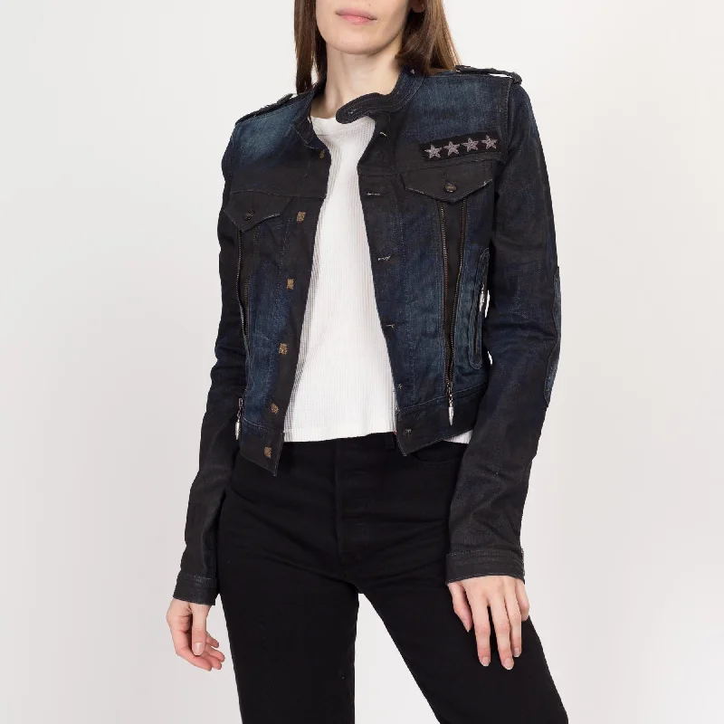 XS Y2K Pepe Jean Moto Jean Jacket Hooded Jacket Caped Jacket Shawl Collar Jacket