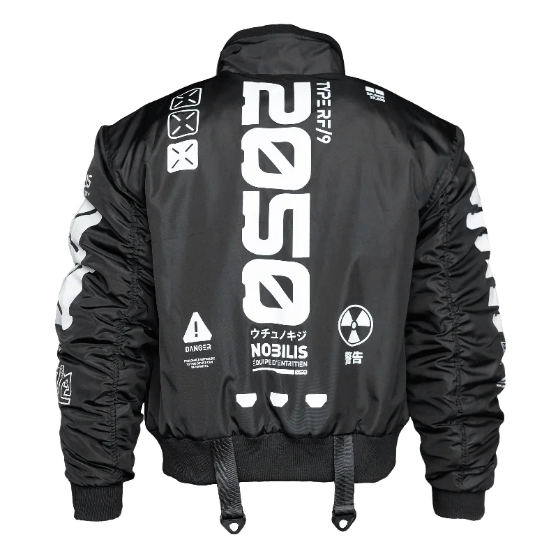 Y-2050 Black Short Bomber Jacket Cotton Fabric Linen Fabric Terry Fabric
