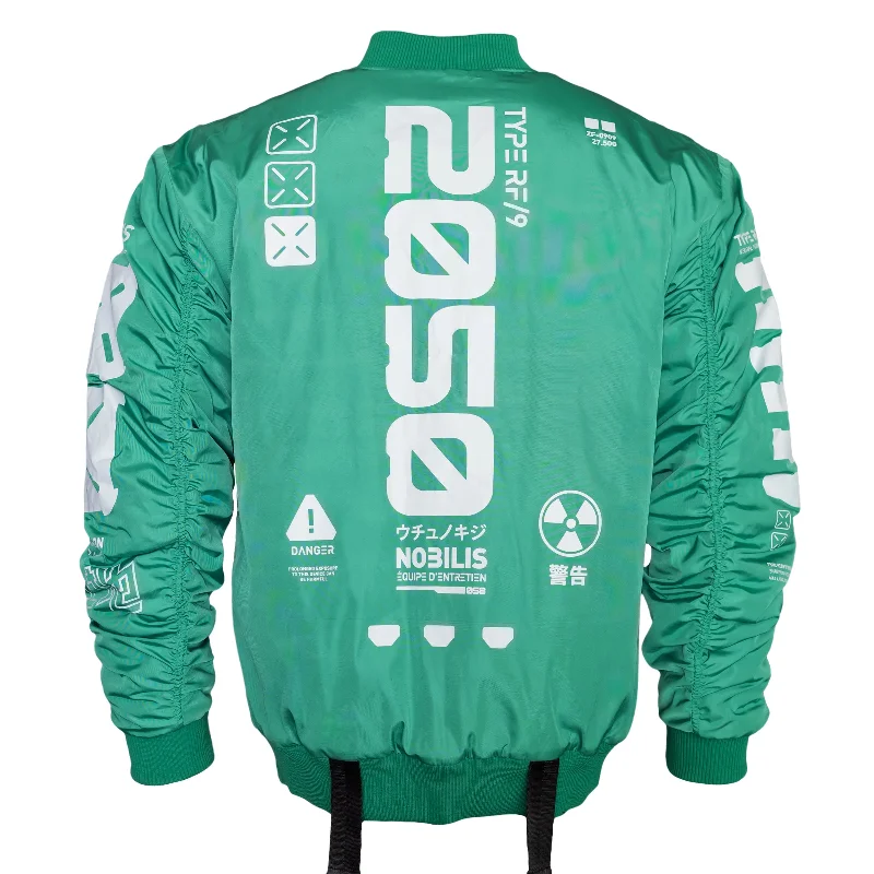 Y-2050 Green Bomber Jacket Toggled Jacket Drawstring Jacket Belted Jacket