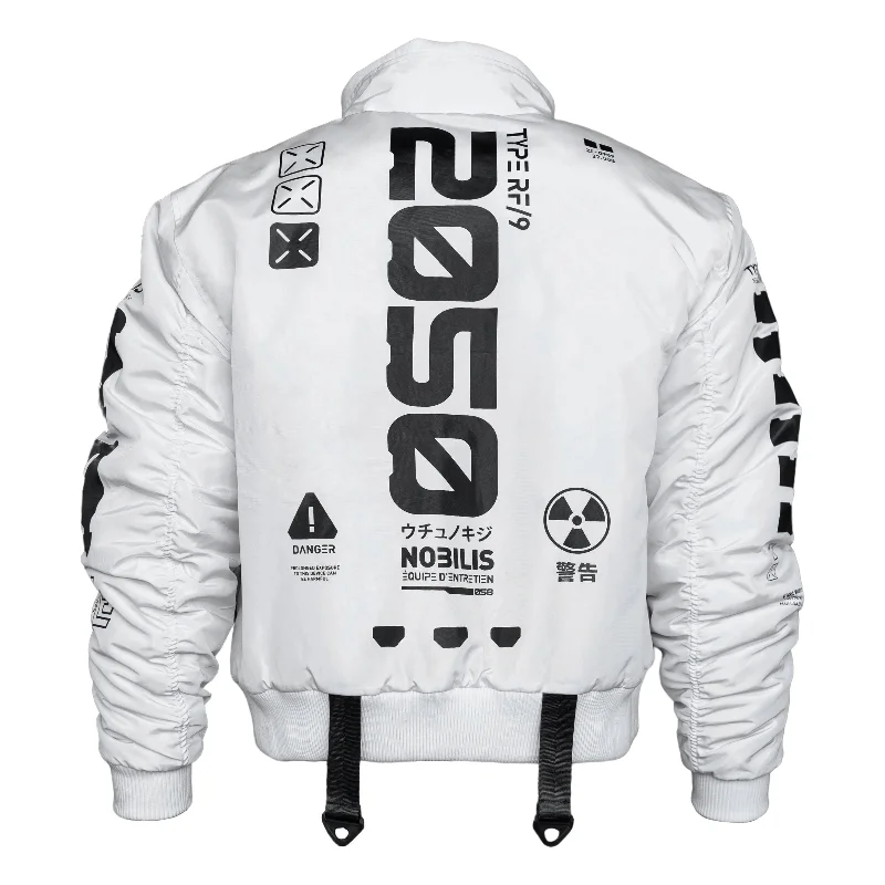 Y-2050 White Short Bomber Jacket Cardigan Sweater Pullover