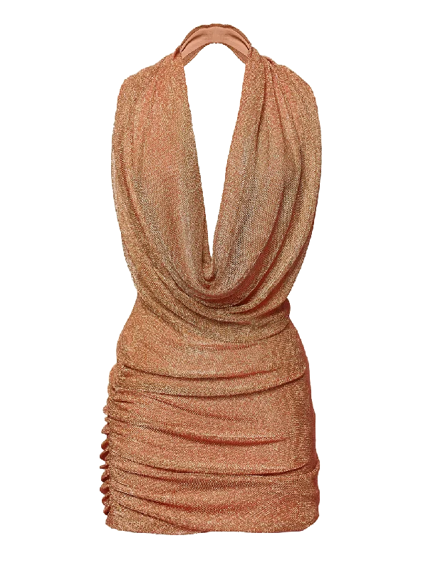 Amazon Mini dress Bronze Elegant Mini Dress with Pleats