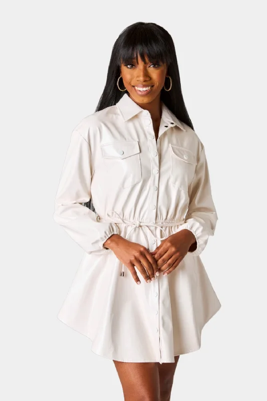 Ariella Button Up Mini Dress - White Comfortable Polka Dot Mini Dress
