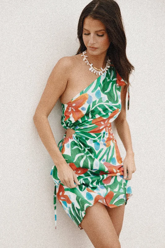 Arwan One Shoulder Mini Dress - Kauai Trendy Denim Mini Dress