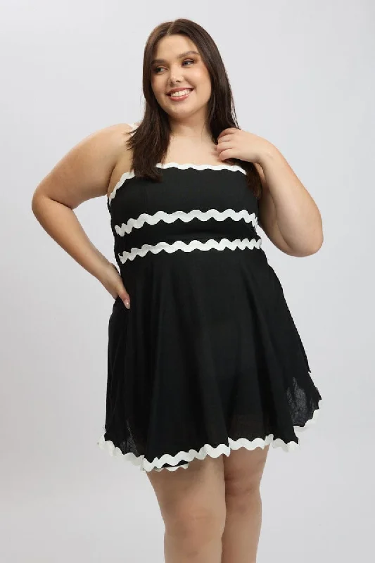 Black Ric Rac Trim Mini Dress Modern Satin Mini Dress