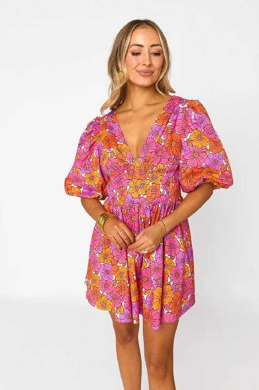 Bonnie Puff Sleeve Mini Dress - Tangerine Cozy A-Line Mini Dress