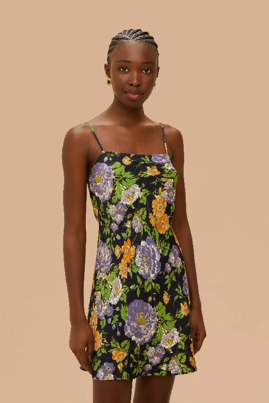 Capri Floral Black Sleveless Mini Dress Fashionable Mini Dress with Pockets