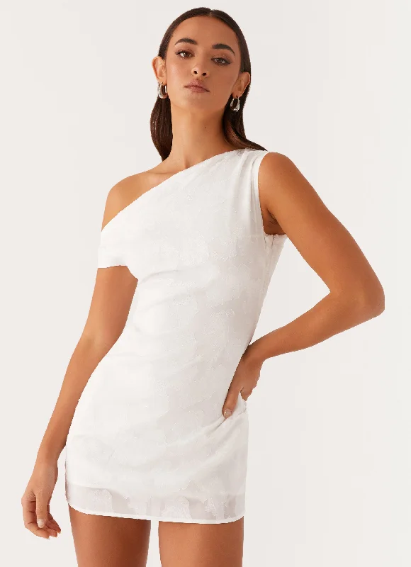 Channing One Shoulder Mini Dress - White Casual Mini Dress with Pockets