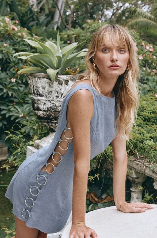 Discoteca Mini Dress Steel Comfortable Smocked Mini Dress